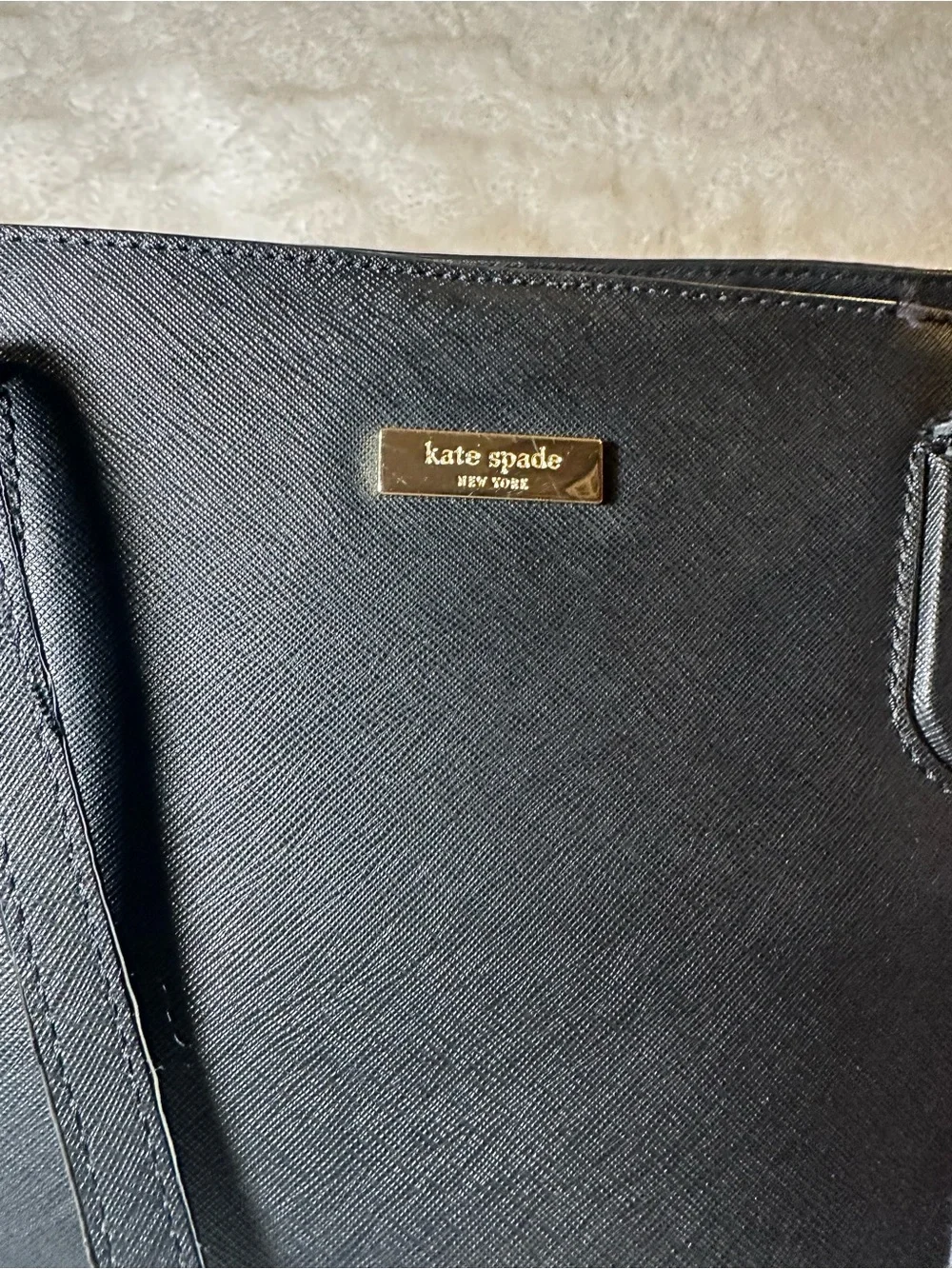 kate spade Black Leather Tote with Pink Scarf Accent